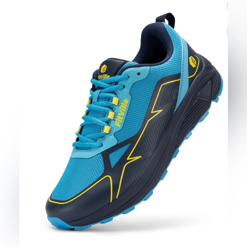 FitVille Extra Wide Men's Trail Running Shoes with Arch Support, Blue, 15 EW
